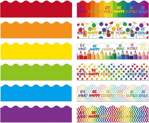 240 Pcs 236ft Holiday Bulletin Board Borders Colorful Rainbow Scalloped Border Trim Bulk Bulletin Decor for Classroom Back to School Decor(Cute) in Kuwait