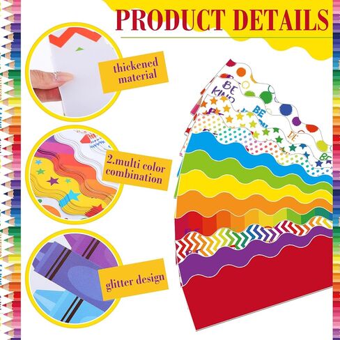 240 Pcs 236ft Holiday Bulletin Board Borders Colorful Rainbow Scalloped Border Trim Bulk Bulletin Decor for Classroom Back to School Decor(Cute) in Kuwait