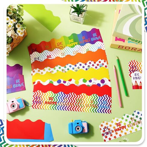 240 Pcs 236ft Holiday Bulletin Board Borders Colorful Rainbow Scalloped Border Trim Bulk Bulletin Decor for Classroom Back to School Decor(Cute) in Kuwait