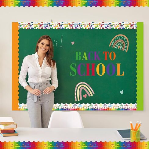 240 Pcs 236ft Holiday Bulletin Board Borders Colorful Rainbow Scalloped Border Trim Bulk Bulletin Decor for Classroom Back to School Decor(Cute) in Kuwait