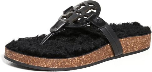 Tory Burch Women's Miller Cloud Shearling Sandals, Perfect Black/Perfect Black, 7 Medium US in Saudi Arabia