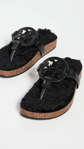 Tory Burch Women's Miller Cloud Shearling Sandals, Perfect Black/Perfect Black, 7 Medium US in Saudi Arabia