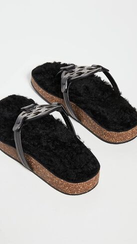 Tory Burch Women's Miller Cloud Shearling Sandals, Perfect Black/Perfect Black, 7 Medium US in Saudi Arabia