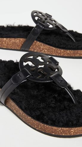 Tory Burch Women's Miller Cloud Shearling Sandals, Perfect Black/Perfect Black, 7 Medium US in Saudi Arabia