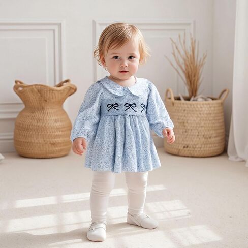 Newborn Baby Girl Clothes Floral Smocked Bubble Romper Dress Little Girl Bow Skirted Bodysuit Fall Winter in Kuwait