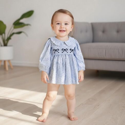 Newborn Baby Girl Clothes Floral Smocked Bubble Romper Dress Little Girl Bow Skirted Bodysuit Fall Winter in Kuwait