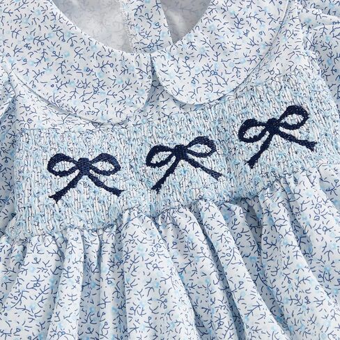 Newborn Baby Girl Clothes Floral Smocked Bubble Romper Dress Little Girl Bow Skirted Bodysuit Fall Winter in Kuwait