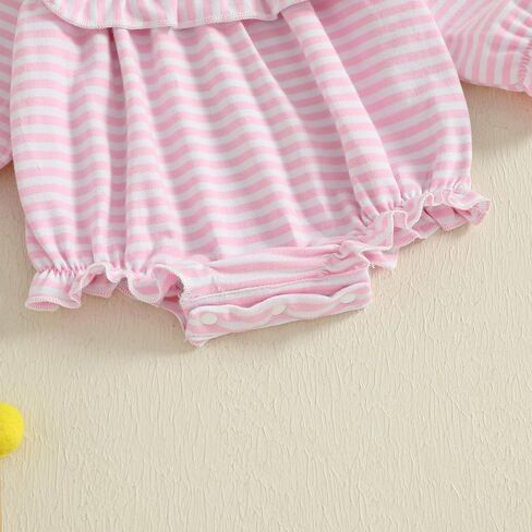 Newborn Baby Girl Outfit Bow Embroidery Bubble Romper Striped Ruffle Jumpsuit Cute Long Sleeve Bodysuit Top in Kuwait