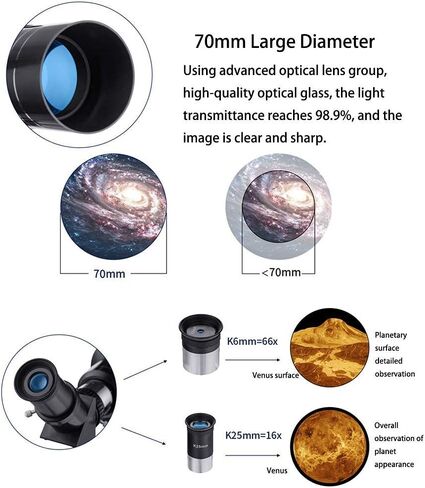 Telescope for Adults Kids Beginners 70mm Aperture 400mm Astronomical Refractor Telescope with Smartphone Adapter and Tripod and Backpack Telescope for Astronomy and Observe Moon and Planet in Kuwait