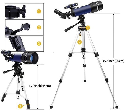 Telescope for Kids Adults Beginners 70mm Aperture 400mm BAK4 Prism FMC Lens Astronomical Refractor Telescope for Astronomy with Smartphone Mount and Tripod and Camera Wire Controller in Kuwait