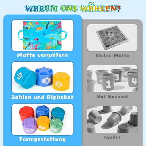 Montessori Baby Toys, Fishing Game with Stacking Cups & Mat, Educational Baby Toys for Learing Number Counting & Color Sorting, Birthday Gift for Toddler Boy Girl 18 Months+ in Kuwait