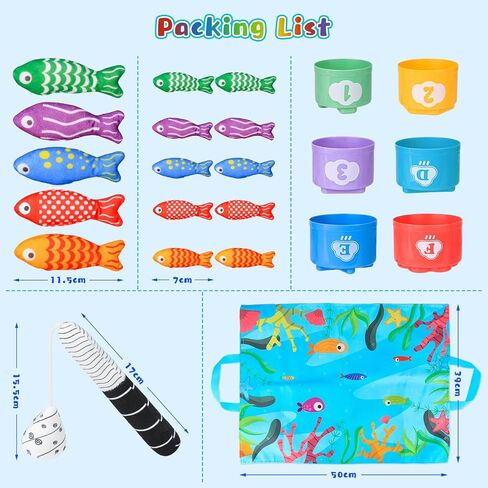 Montessori Baby Toys, Fishing Game with Stacking Cups & Mat, Educational Baby Toys for Learing Number Counting & Color Sorting, Birthday Gift for Toddler Boy Girl 18 Months+ in Kuwait