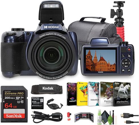 KODAK PIXPRO AZ528 Astro Zoom BSI-CMOS Bridge Vlogging Digital Camera 16MP 52X 1080p Wi-Fi (Midnight Blue) Bundle with 64GB Memory Card + Vlogger Tripod + Bag + Cleaning Kit + More Accessories in Saudi Arabia