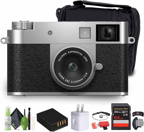 FUJIFILM X Half Premium Compact Digital Camera (Silver) Bundle with Carrying Case + 64GB Memory Card + Lens Cap Keeper + Memory Card Wallet + Hand Strap + More in Saudi Arabia
