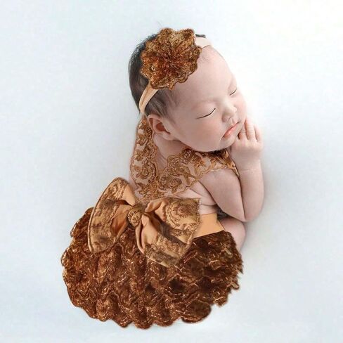 Newborn Photography Outfits Girl Baby Photography Props Lace Romper Headress Newborn Outfits Girls Photoshoot Props in Saudi Arabia
