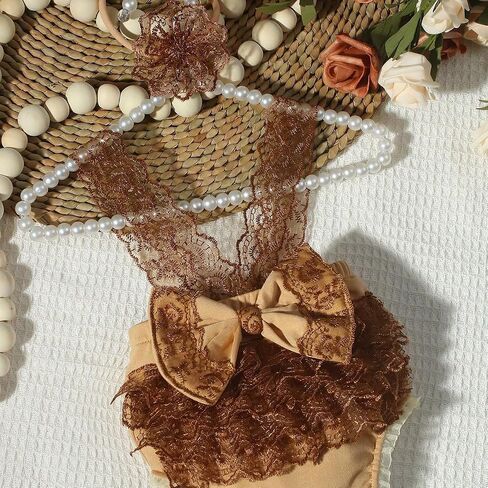 Newborn Photography Outfits Girl Baby Photography Props Lace Romper Headress Newborn Outfits Girls Photoshoot Props in Saudi Arabia
