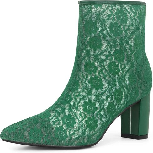 Perphy Pointed Toe Block Heels Floral Lace Ankle Boots for Women in Saudi Arabia