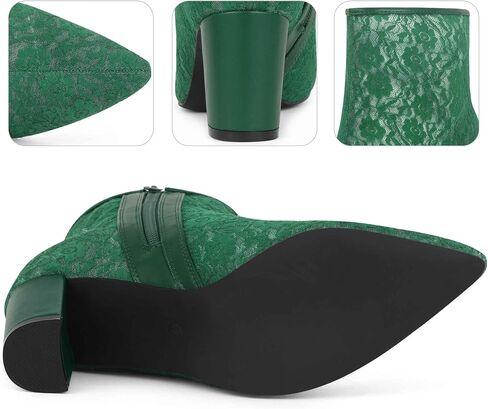 Perphy Pointed Toe Block Heels Floral Lace Ankle Boots for Women in Saudi Arabia