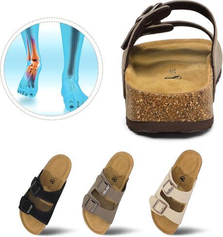 HOMETRUE Womens Sandals Cork Footed Flat Womens Slides Sandals Adjustable Buckle Straps Durable Sandal for Women in Saudi Arabia