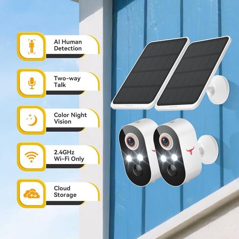 1080p Wireless Security Camera with Solar Panel, 2.4GHz Wi-Fi, Color Night Vision, Home Security System, PIR Motion Detection, 2-Way Talk, Outdoor Surveillance Bullet Cam (1 Pack) in Saudi Arabia