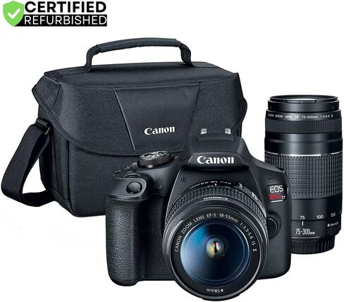 Canon T7 EOS Rebel DSLR كاميرا مع EF-S 18-55mm f/3.5-5.6 IS II و EF 75-300MM F/4-5.6 III Lens واثنتان (2) (متجدد) بطاقات ذاكرة SDHC 32GB بالإضافة إلى حزمة بطارية مزدوجة بالإضافة إلى حزمة بطارية مزدوجة in Kuwait