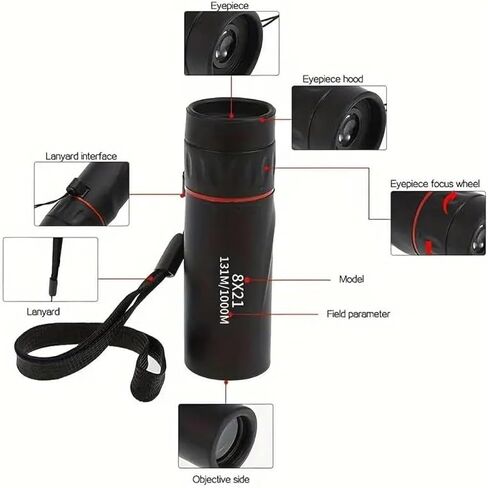 Compact High Power Monocular Telescope, 8X Magnification Portable Single Tube for Hiking, Bird Watching, Stargazing, and Outdoor Adventures in Saudi Arabia