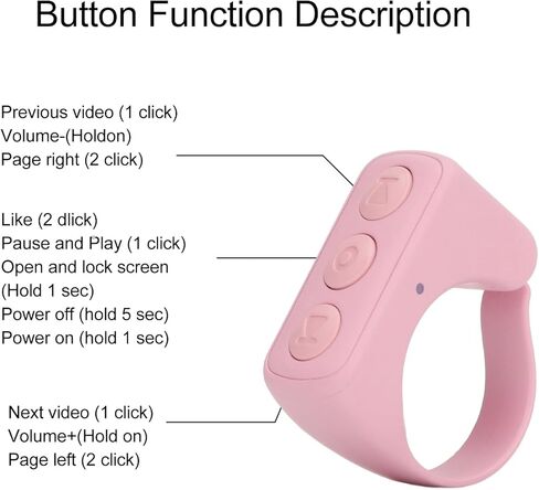 Remote Control Scrolling Ring APP Page Turner ABS Camera Remote Shutter Selfie Button with Charging Case for Cell Phone (Pink) in Saudi Arabia
