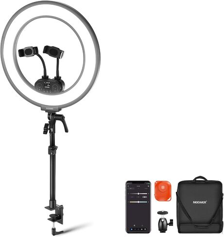 NEEWER RL45B 18" Edge Lit Desk Ring Light for Phone Camera Laptop LED Lighting Kit Phone Holder Desktop Stand Ball Head Mount Video Conference Webcam Recording Zoom Call Streaming Makeup Selfie in Kuwait
