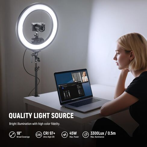 NEEWER RL45B 18" Edge Lit Desk Ring Light for Phone Camera Laptop LED Lighting Kit Phone Holder Desktop Stand Ball Head Mount Video Conference Webcam Recording Zoom Call Streaming Makeup Selfie in Kuwait