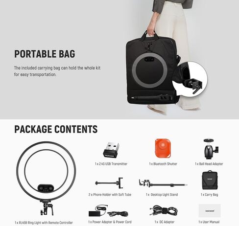 NEEWER RL45B 18" Edge Lit Desk Ring Light for Phone Camera Laptop LED Lighting Kit Phone Holder Desktop Stand Ball Head Mount Video Conference Webcam Recording Zoom Call Streaming Makeup Selfie in Kuwait