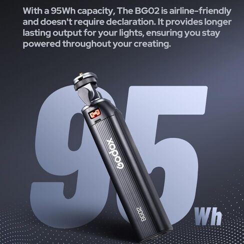 Godox BG02 Battery Grip, 6600mAh 95.04Wh, 160° Tilting Head, 1/4" Threaded Hole for Godox ML and FH Series LED Video Lights and AD200, AD200Pro,AD200ProII,and AD300 Pro Flash in Saudi Arabia