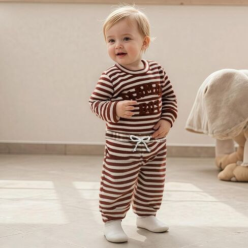 Douhoow Baby Boy Fall Winter Winter Letter مقرضة من طاقم مضلعة الرقبة in Kuwait