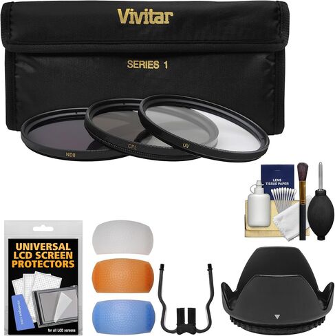 Essentials Bundle for Nikon 18-55mm f/3.5-5.6G DX AF-P VR Zoom-Nikkor Lens with 3 UV/CPL/ND8 Filters + Hood + 3 Pop-Up Flash Diffusers + Kit in Saudi Arabia