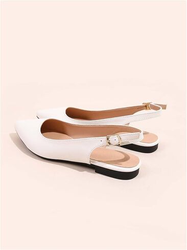 Oyoangle Women's Slingback Flats أنيقة مسطحة الباليه ذات إصبع القدم الأنيق مع حزام مشبك أحذية أنيقة in Kuwait