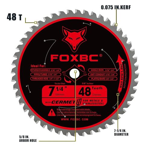 FOXBC 7 1/4 inch Metal Circular Saw Blade 48 Teeth, Metal and Stainless Steel Cutting Saw Blade, Ceramic Carbide with 5/8 Arbor - 2 Pack in Saudi Arabia