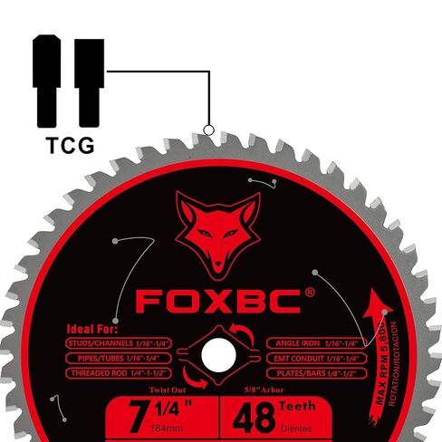 FOXBC 7 1/4 inch Metal Circular Saw Blade 48 Teeth, Metal and Stainless Steel Cutting Saw Blade, Ceramic Carbide with 5/8 Arbor - 2 Pack in Saudi Arabia