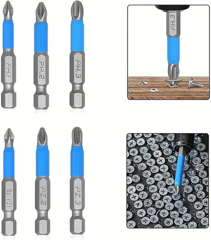 6pcs مضاد للانزلاق المغناطيسي (ph1 ، pz1 ، ph2 ، pz2 ، ph3 ، pz3) ، طول 50 مم ، 1/4 "سداسي سداسي ، بتات الحفر المفردة للبراغي الكهربائية in Saudi Arabia