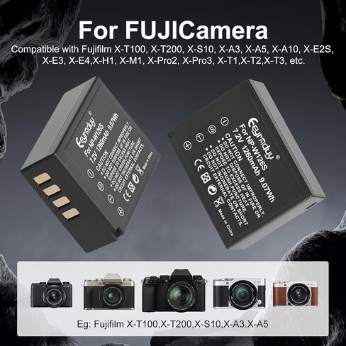 NP-W126 2 Pack Battery Dual-Slot Fast Charger 1300 mAh and Charger for Fujifilm XM5, X100VI, X100V, XS10, XT30, XT30 II, XT20, XE4, A5, Type-C and Micro-USB Input (NP-W126) in Kuwait