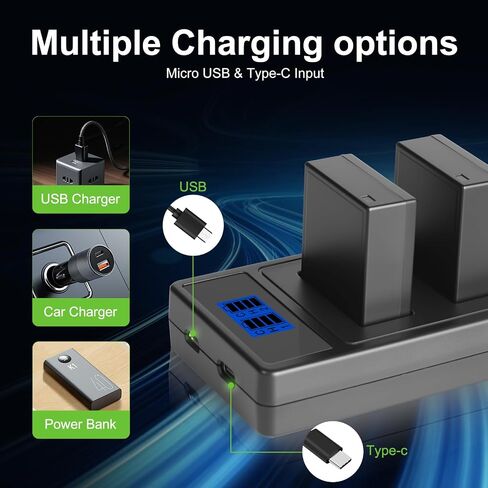 NP-W126 2 Pack Battery Dual-Slot Fast Charger 1300 mAh and Charger for Fujifilm XM5, X100VI, X100V, XS10, XT30, XT30 II, XT20, XE4, A5, Type-C and Micro-USB Input (NP-W126) in Kuwait