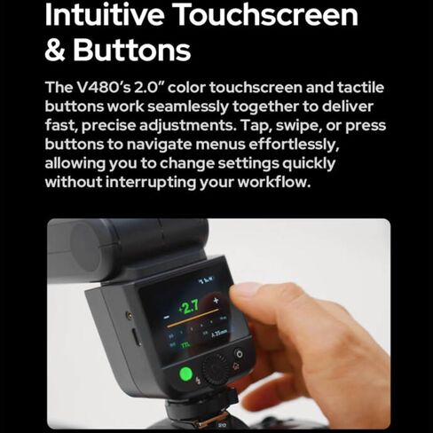 Godox V480 F V480-F TTL Flash for Fuji Cameras, GN50 1/8000 HSS, 650 Full Power Flash, 1.7s Recycle Time, 2.4G Wireless, Built-in Modeling Light, 7.2V/2200mAh Li-ion Battery Touchscreen Speedlight in Saudi Arabia