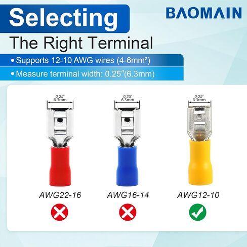 Baomain أنثى فصل سريع موصل سلك مجرف معزول بالفينيل محطة تجعيد كهربائية 12-10 AWG عبوة صفراء من 100 in Saudi Arabia