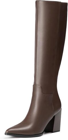 Women's Knee-High Boots, Sexy Pointed Toe Block Heel Zipper, Fashion Retro High Boots in Saudi Arabia