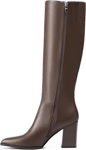 أحذية Vivianly للسيدات العليا في الركبة ، وأصابع القدم المدببة كتلة الكعب سحاب ، والأزياء الرجعية عالية الأحذية in Kuwait