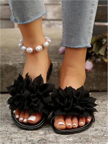 GORGLITTER Women's Flower Sandals 3D Floral Open Toe Cute Flat Slippers Dressy Summer Beach Slides 2025 in Saudi Arabia
