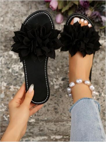 GORGLITTER Women's Flower Sandals 3D Floral Open Toe Cute Flat Slippers Dressy Summer Beach Slides 2025 in Saudi Arabia