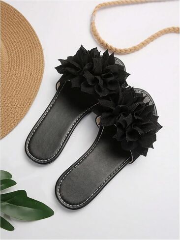 GORGLITTER Women's Flower Sandals 3D Floral Open Toe Cute Flat Slippers Dressy Summer Beach Slides 2025 in Saudi Arabia