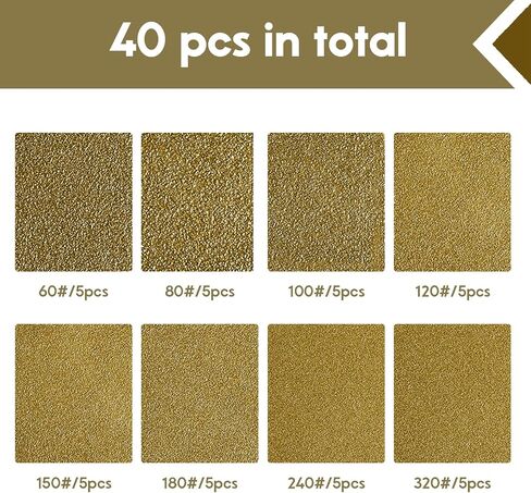 40pcs 5 بوصة 8 أقراص الصنفرة ، ورق الصنفرة الخطاف والحلقة المحملة لساندر مداري ، من 60 إلى 320 حصى ، 5 لكل منه in Saudi Arabia