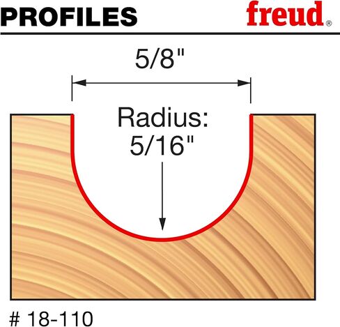 Freud Radius Round Nose Bit with Premier Solid Carbide for Fluted Millwork, Signs and Decorative Veining - 5/8" Dia., 5/16" Radius, 2" Length- 18-110 in Kuwait