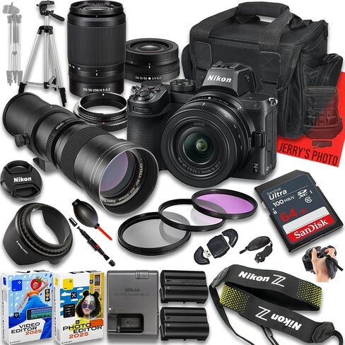 Nikon Z5 Mirrorless Camera with Z DX 16-50mm f/3.5-6.3 VR and 50-250mm f/4.5-6.3 VR & 420-800mm f/8 Lens + 64 GB Memory + Extra Battery + Camera Case + More (27pc Bundle) in Saudi Arabia