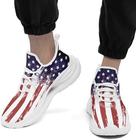 Men's Mesh Running Tennis Shoes, American Flag Patterns Design Sneakers for Patriotic Enthusiasts and Veterans in Saudi Arabia